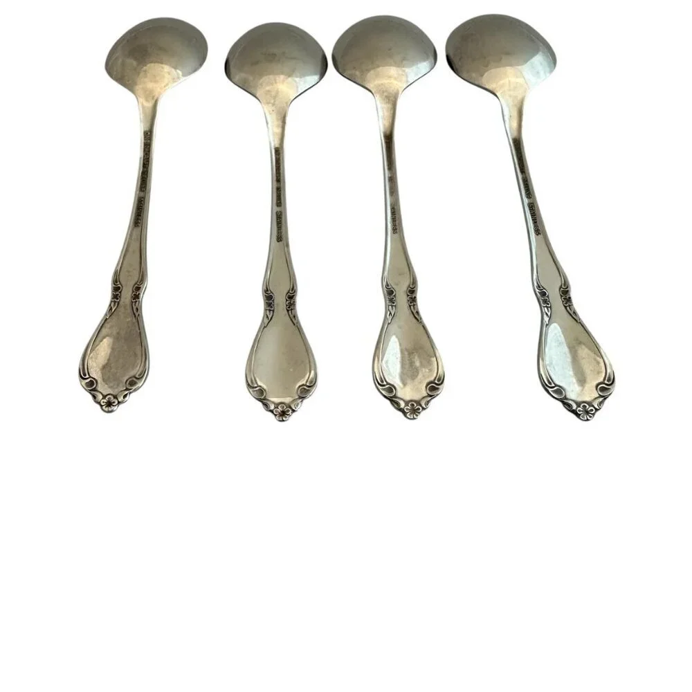Oneidacraft Deluxe Stainless Flatware Set Chateau Floral 4 Table Spoons Large